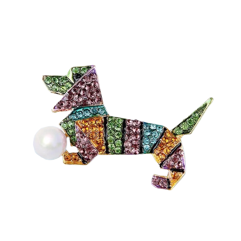 Bunte Hundebrosche mit Strass