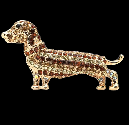 Strass Hundebrosche braun gold